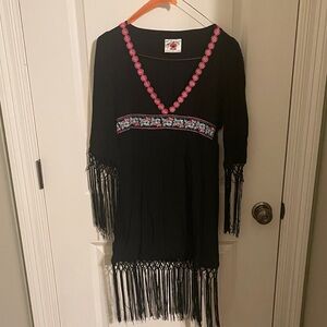 Royalty For Me Black Dress with Pink Trim and Blue Floral Band